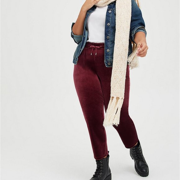 torrid Pants - Torrid Tapered Pull On Pant - Stretch Velvet Wine 2X